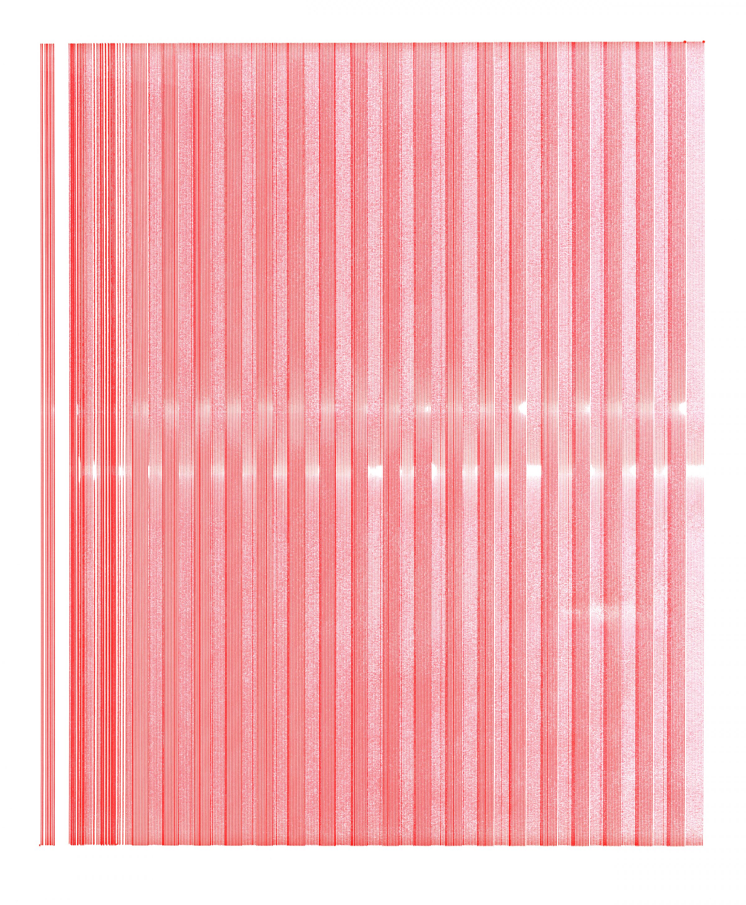 Plot 185, a red mechanical plotter drawing by Lauren Thorson